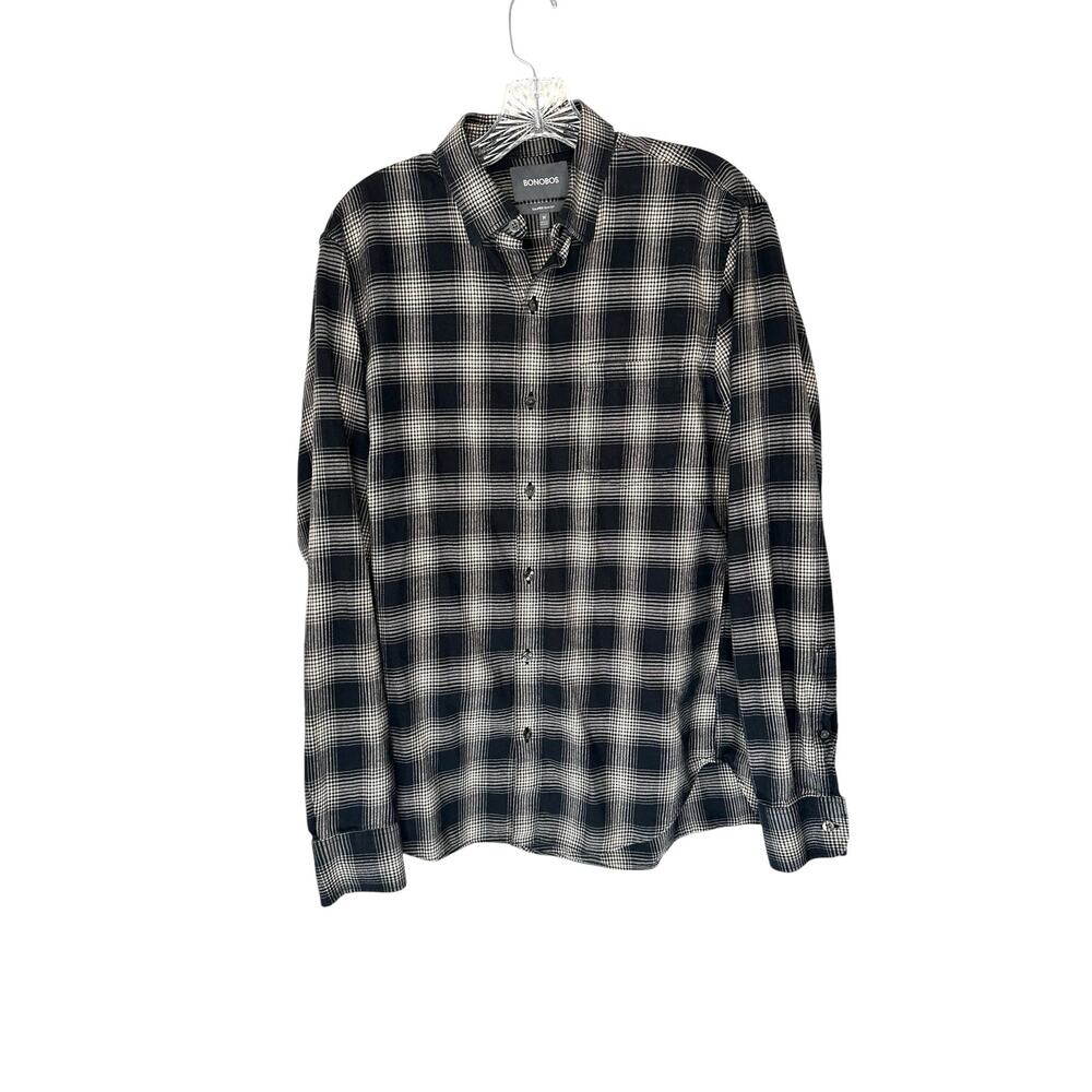 Bonobos Men's Black White Plaid Tailored Slim‎ Fit Button Down Shirt Medium